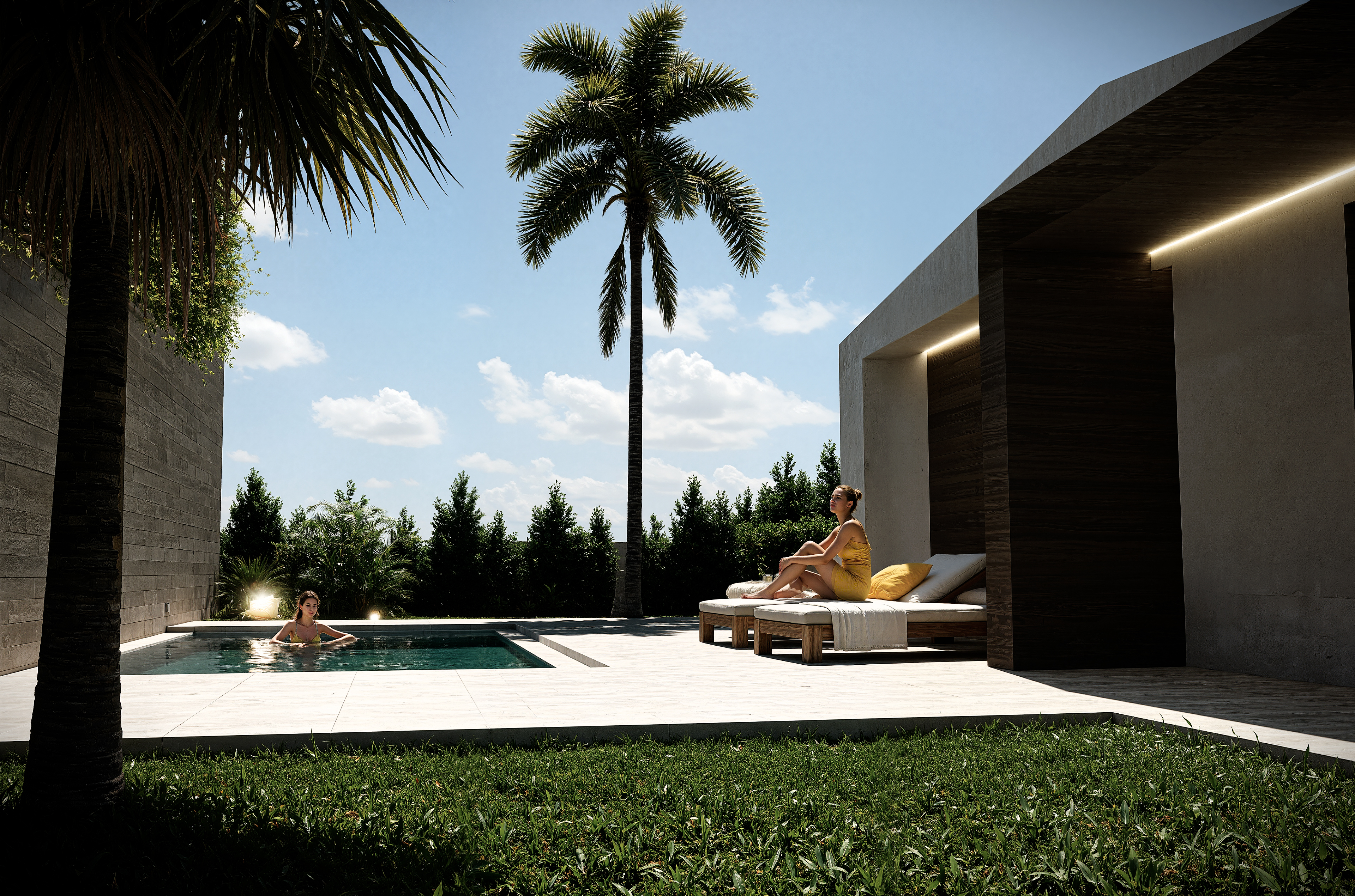 Rendering fotorealistico casa moderna con piscina